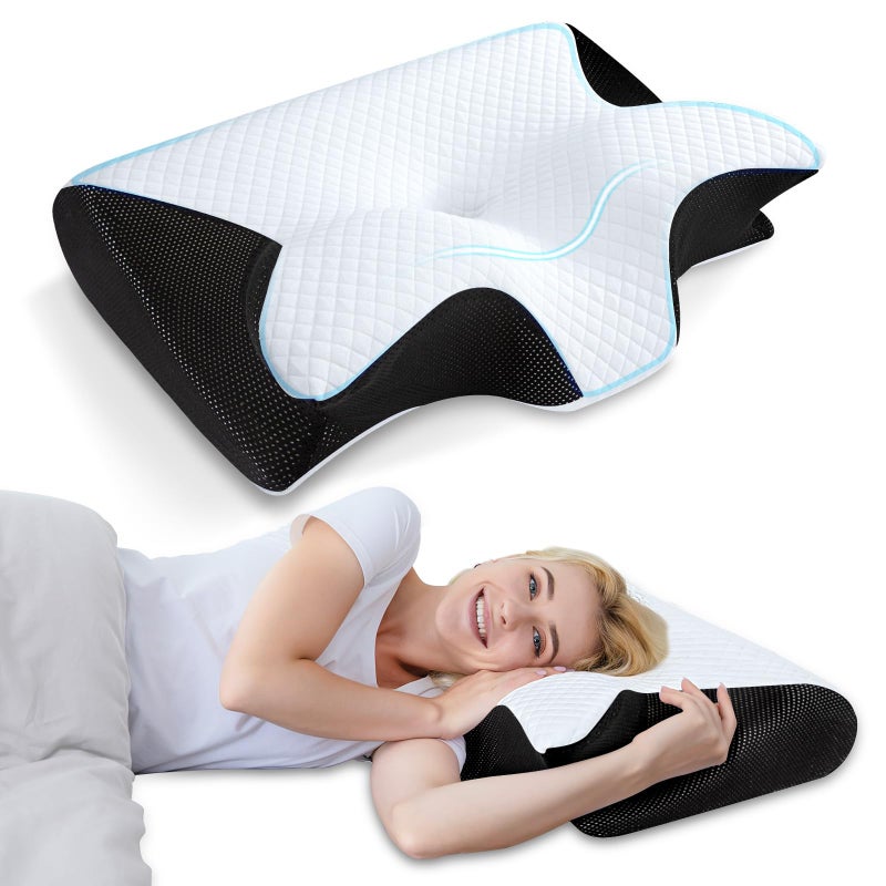 HOMCA Memory Foam Cervical Pillow, 2 in 1 Ergonomic Contour Orthopedic Pillow for Neck Pain, Contoured Support Pillows for Side Back Stomach Sleepers - Image 1